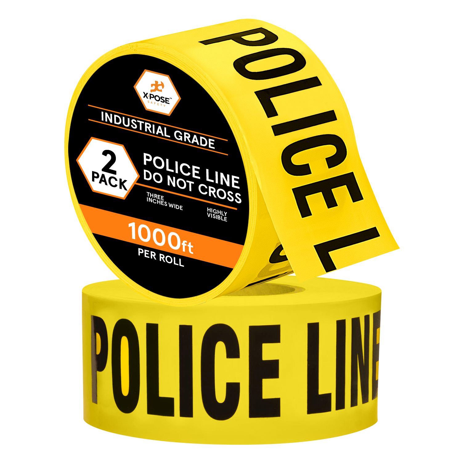 2Pk Yellow Police Line Barricade Tape Roll of 1000' - 2 Mil