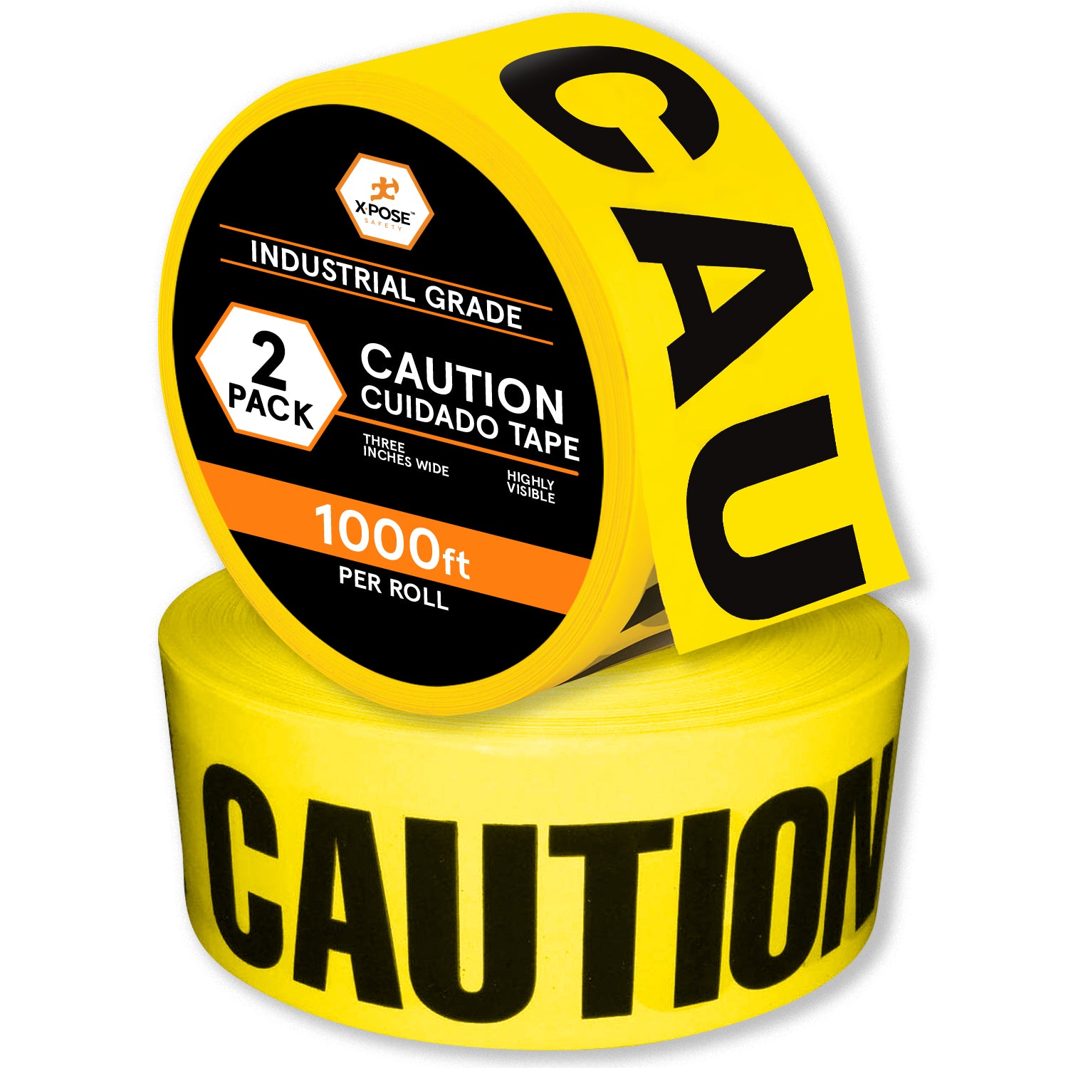 2Pk Yellow Caution/Cuidado Barricade Tape Roll of 1000' - 2 Mil