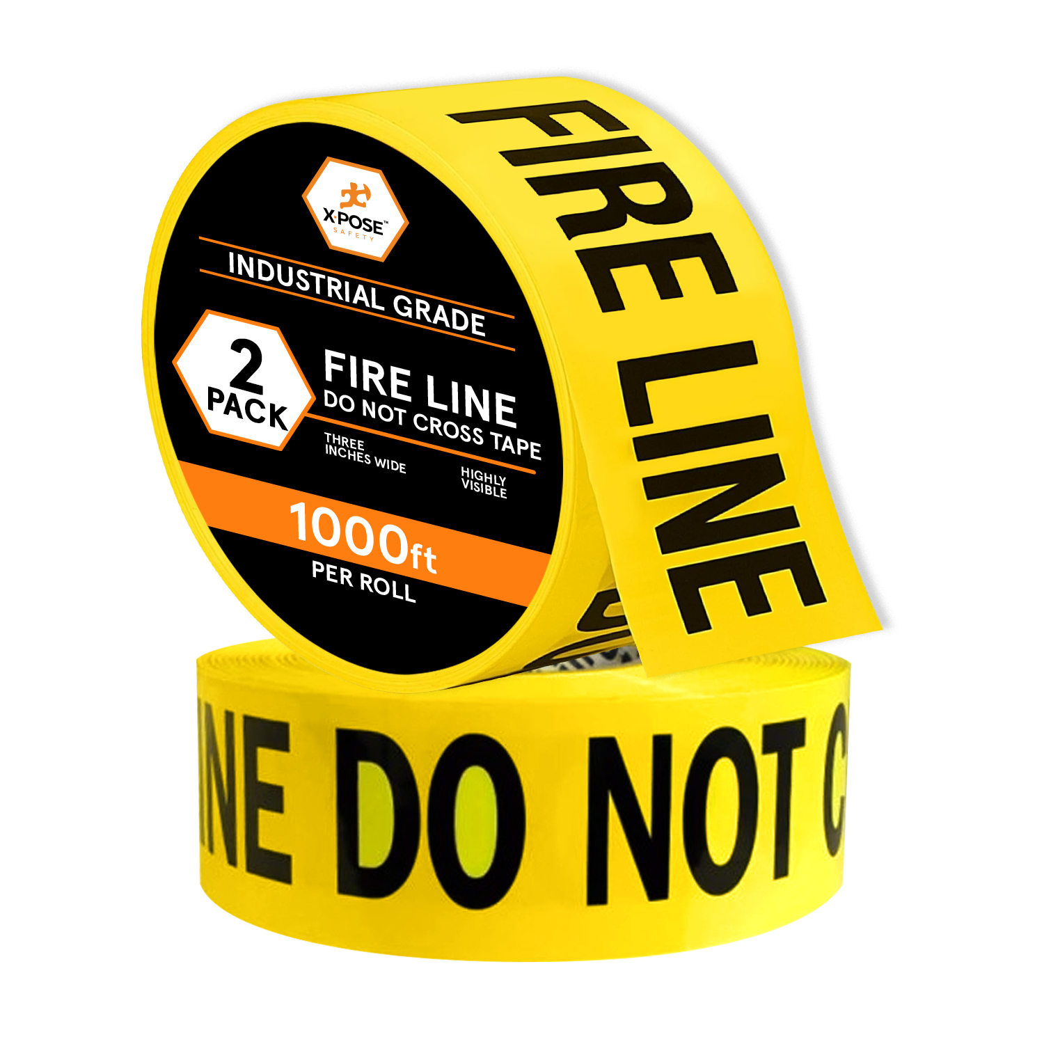 2Pk Yellow Fire Line Barricade Tape Roll of 1000' - 2 Mil