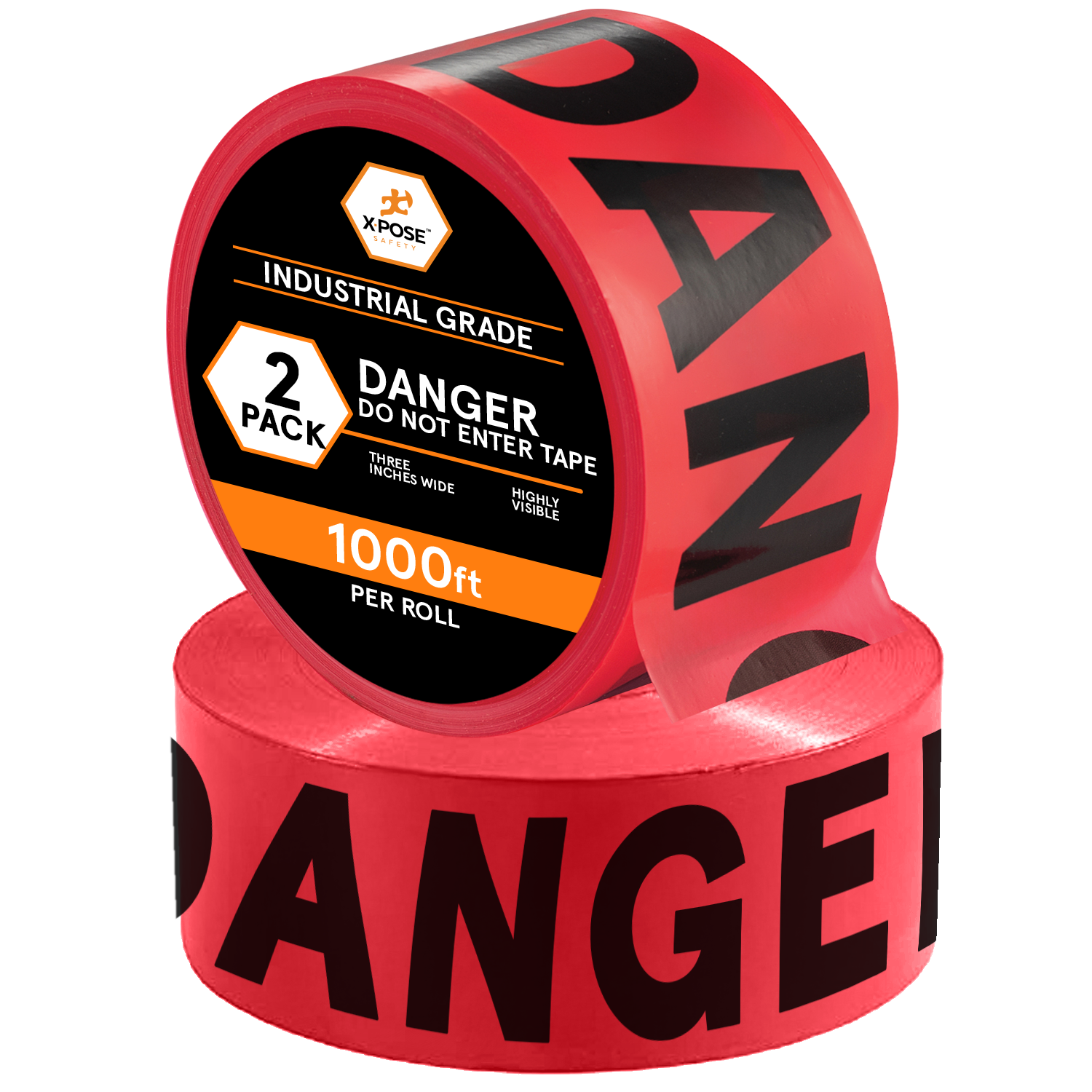 2Pk Red Danger/Do Not Enter Barricade Tape Roll of 1000' - 2 Mil