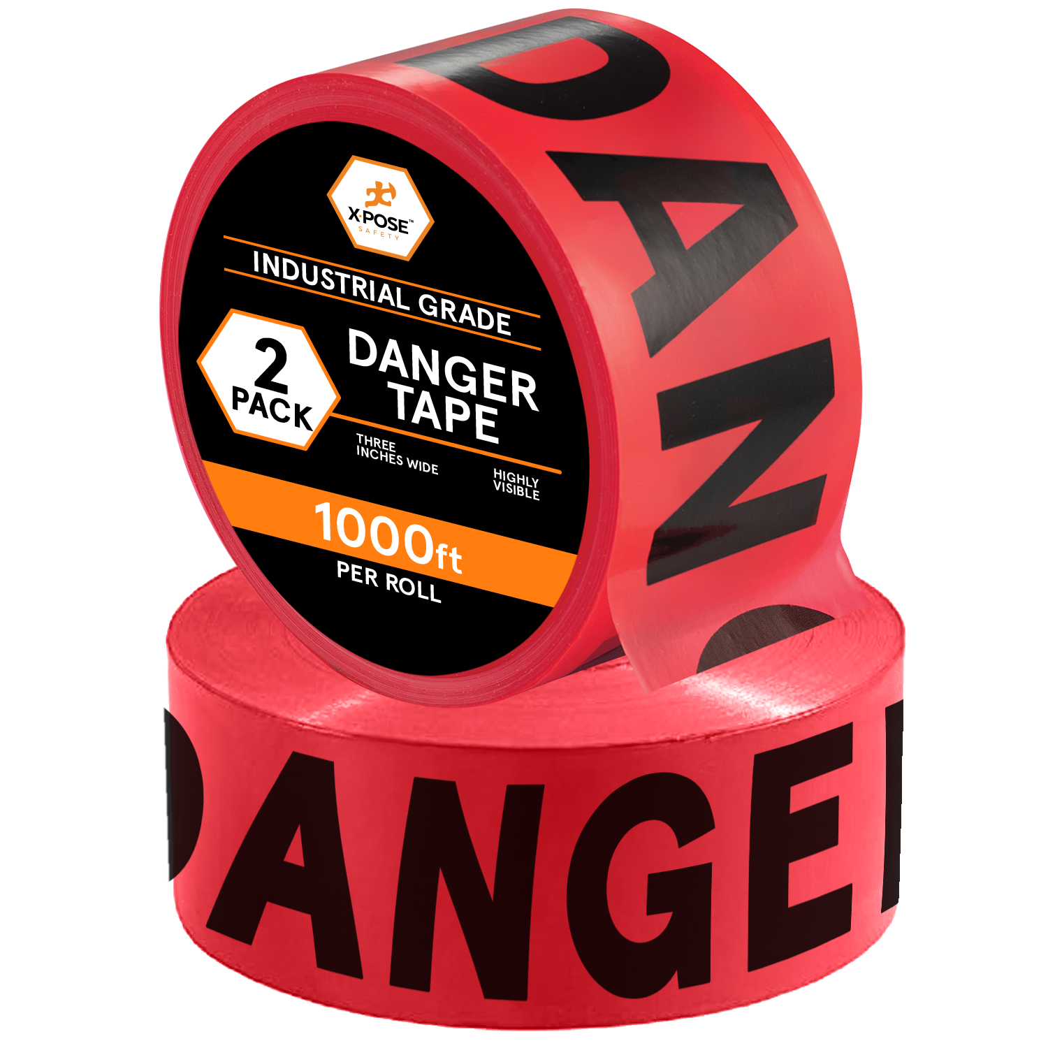 2Pk Red Danger Barricade Tape Roll of 1000' - 2 Mil