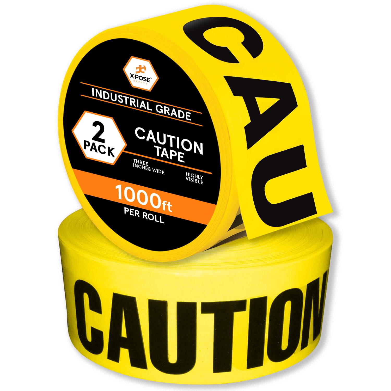 2Pk Yellow Caution Barricade Tape Roll of 1000' - 2 Mil