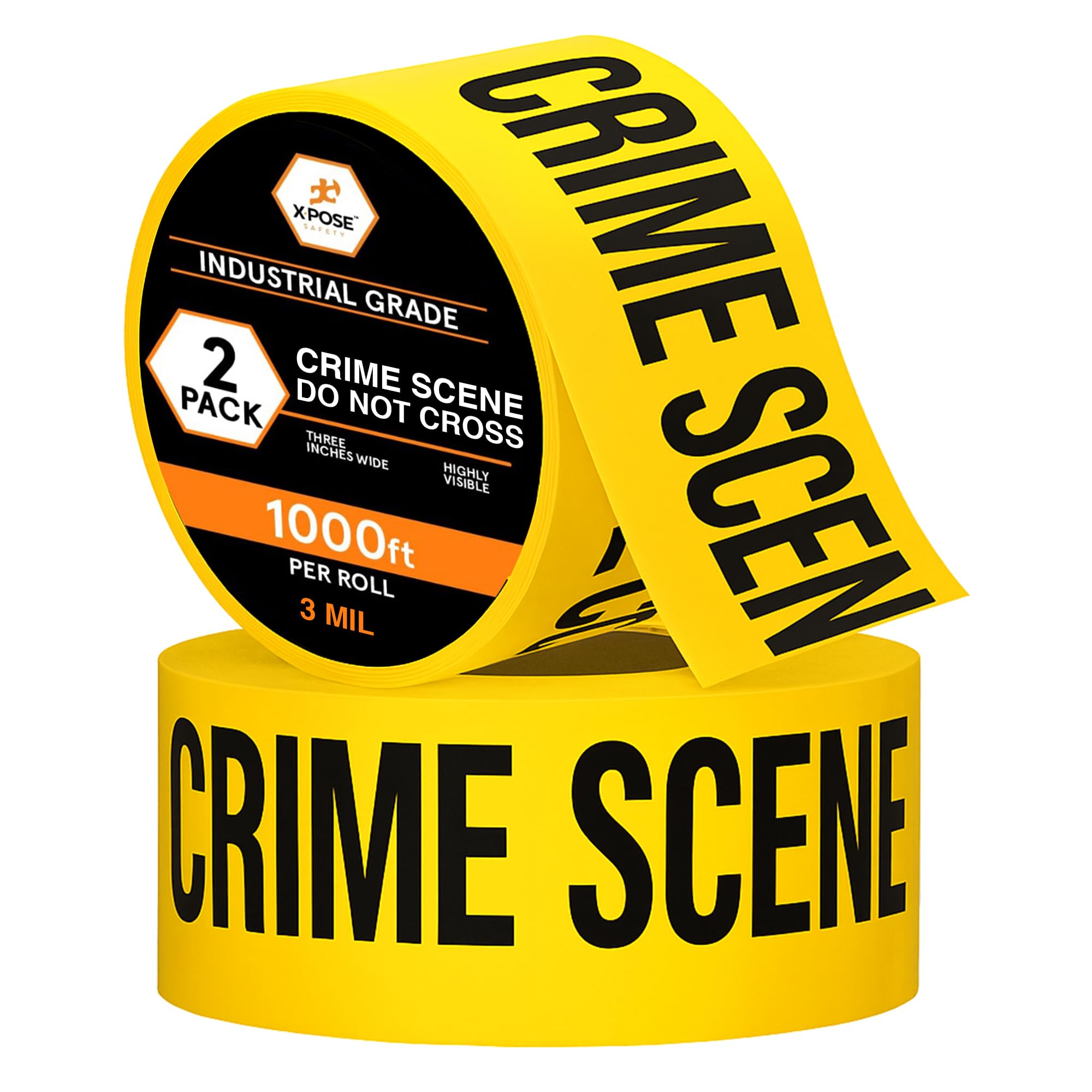 2Pk Yellow Crime Scene Barricade Tape Roll Of 1000' - 3 Mil