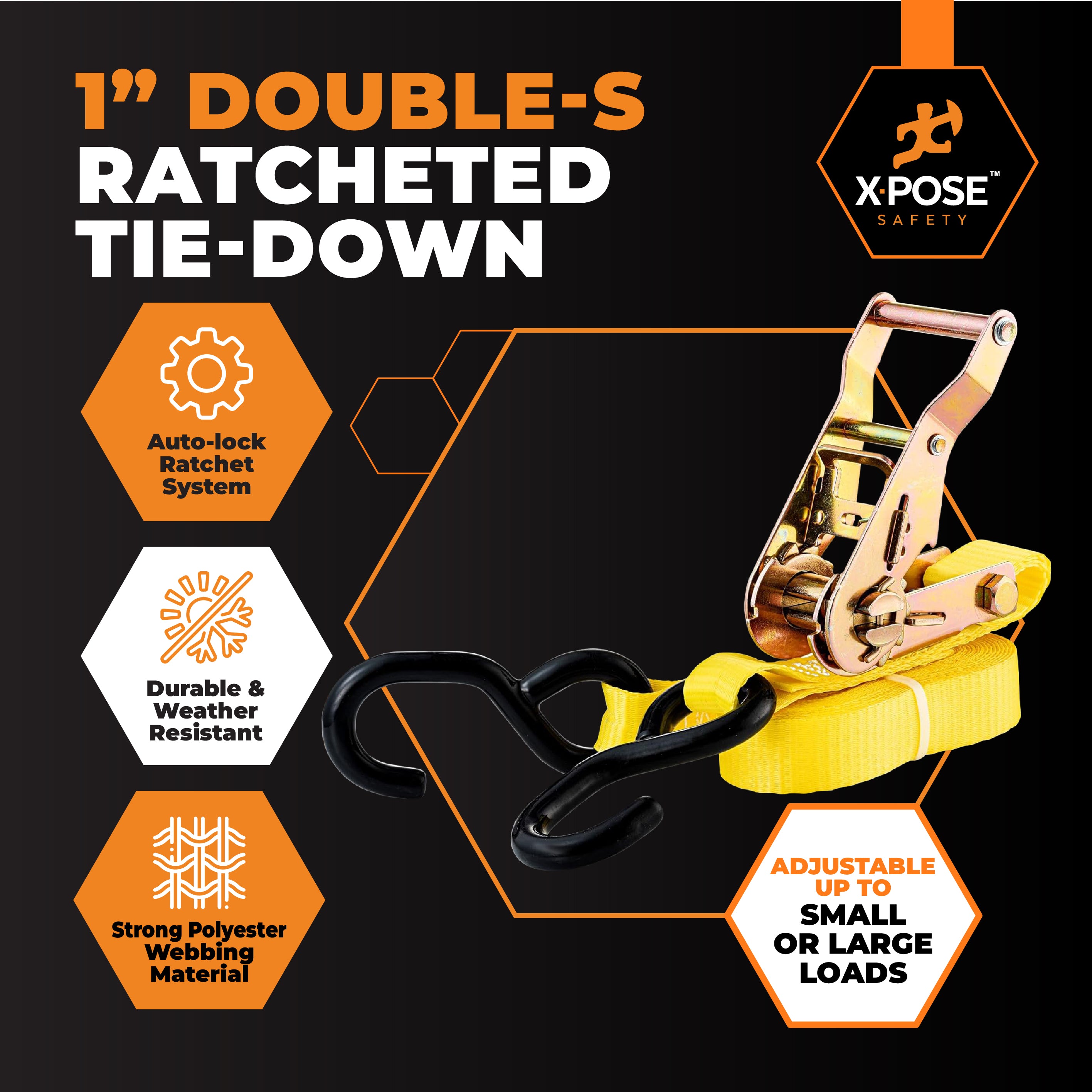 Heavy Duty Tie Down Ratchet Straps With Double S Hooks