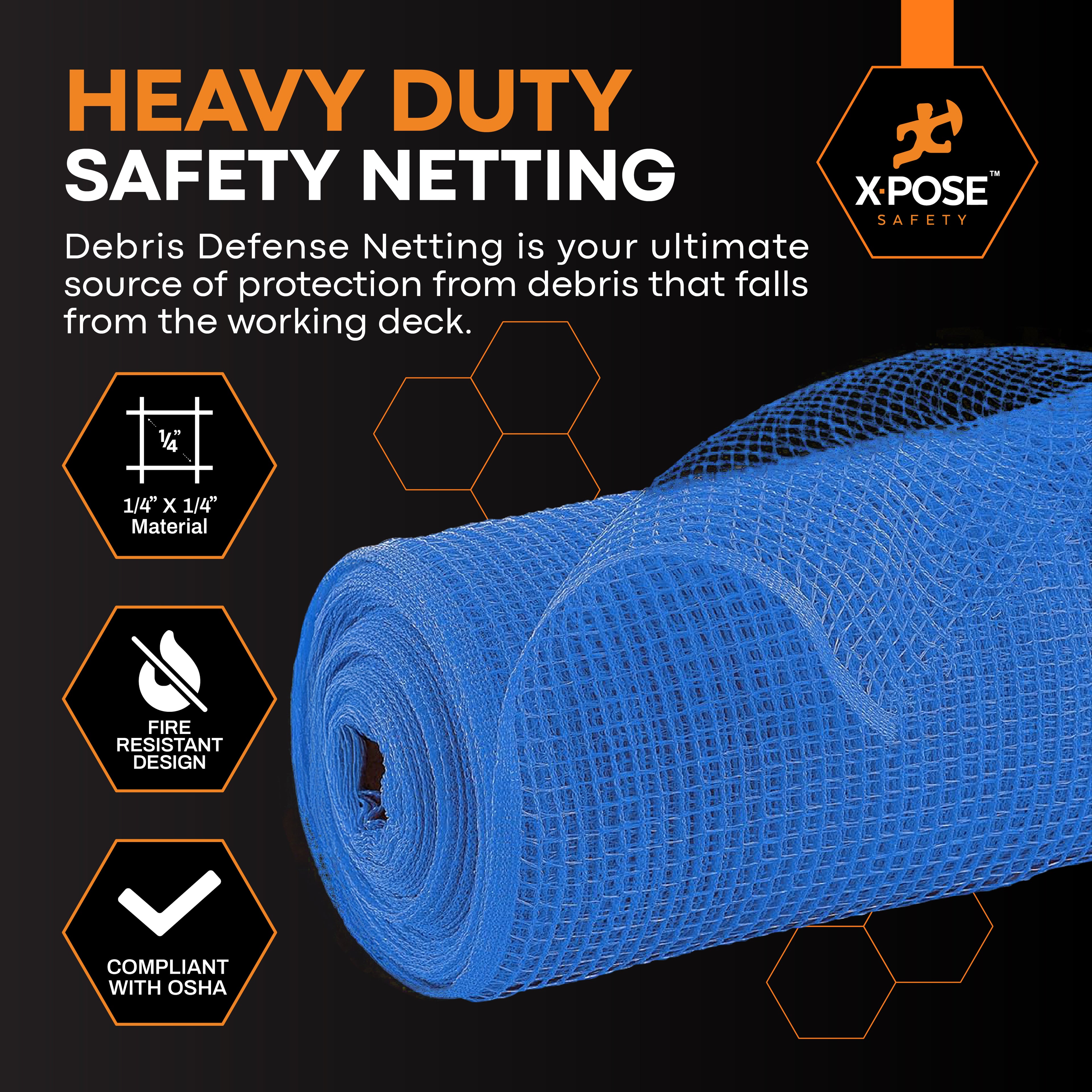 Heavy Duty Debris Safety Netting Fire Retardant Blue 1/4"
