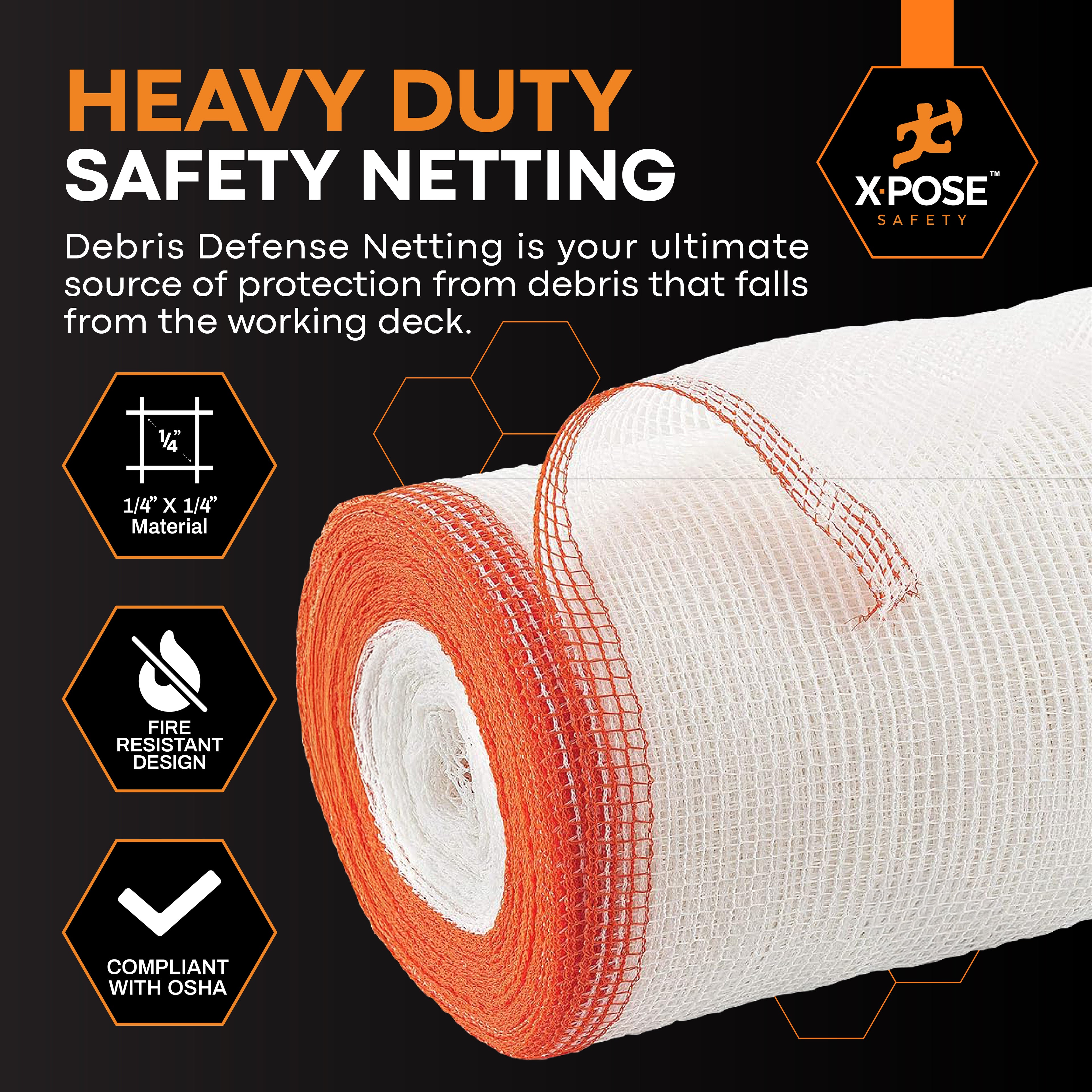 Heavy Duty Debris Safety Netting Fire Retardant White 1/16"