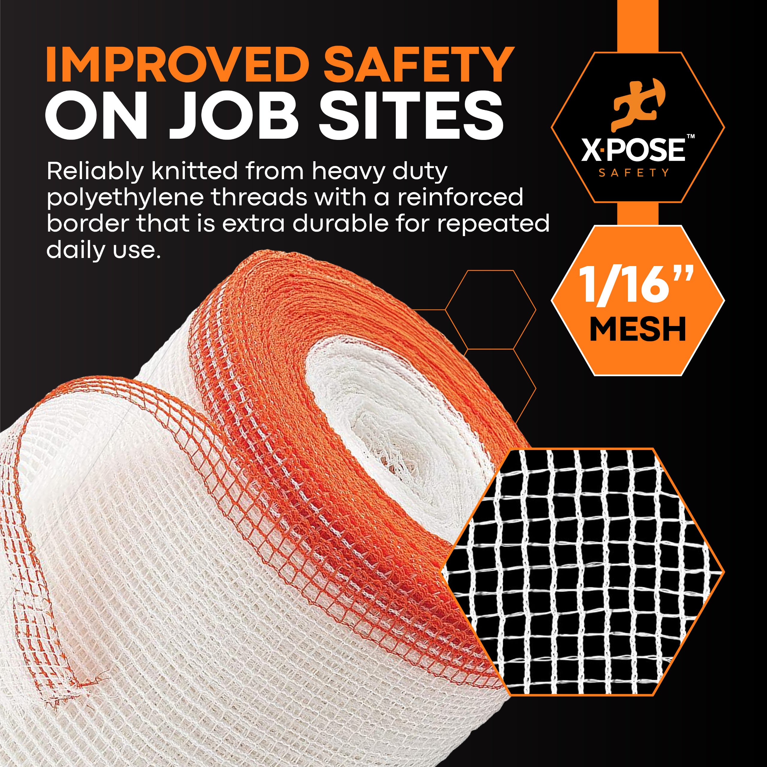 Heavy Duty Debris Safety Netting Fire Retardant White 1/16"