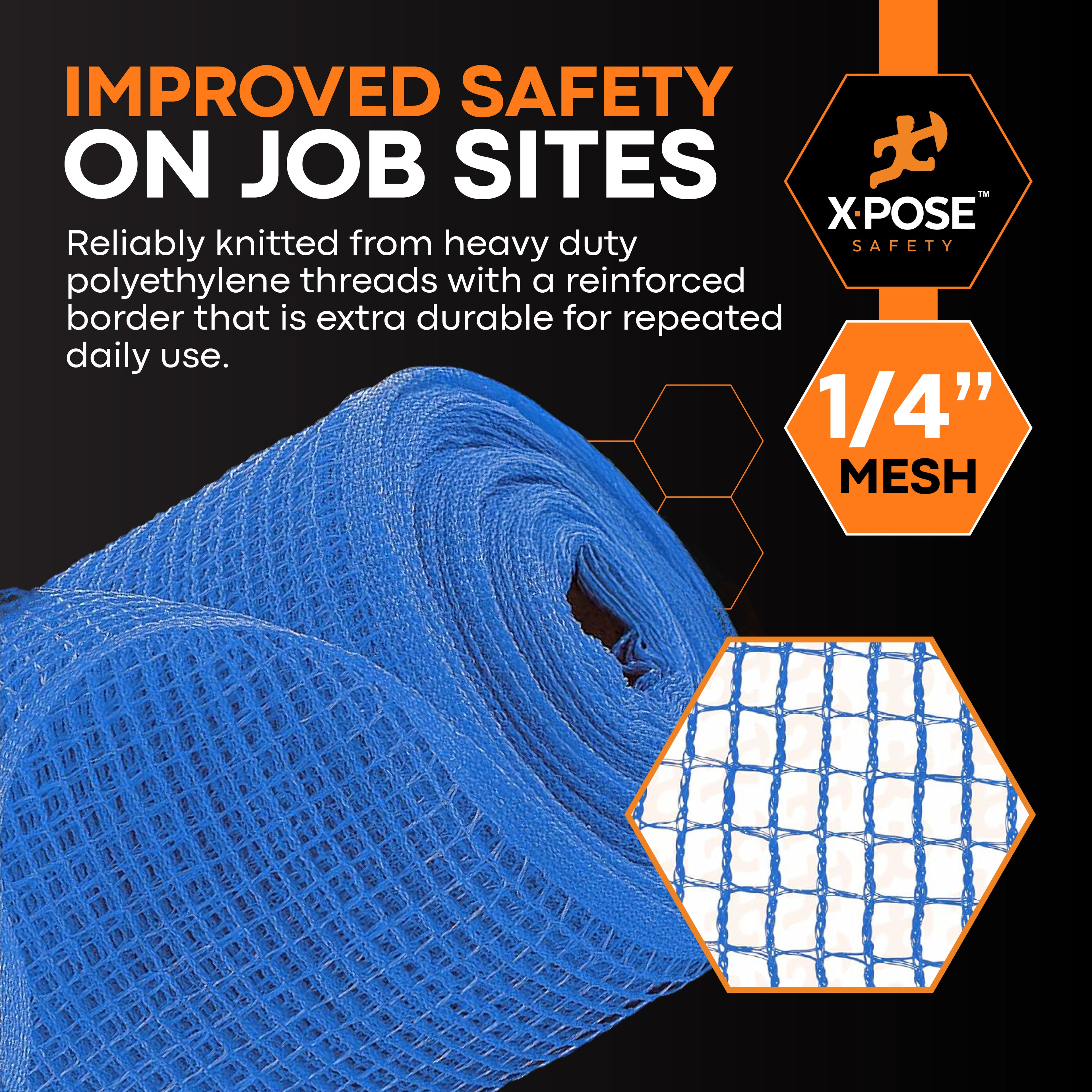 Heavy Duty Debris Safety Netting Fire Retardant Blue 1/4"