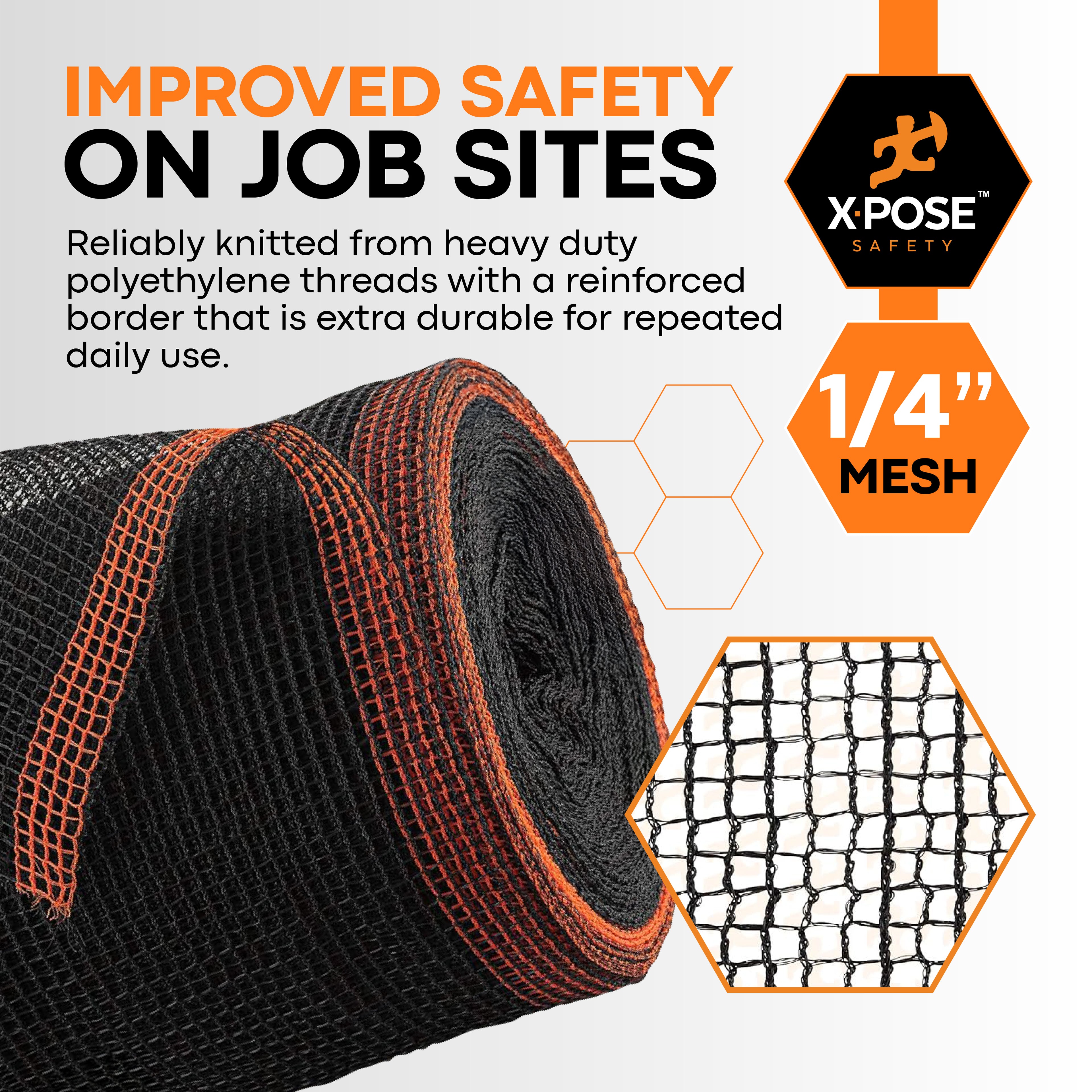 Heavy Duty Debris Safety Netting Fire Retardant Black 1/4"