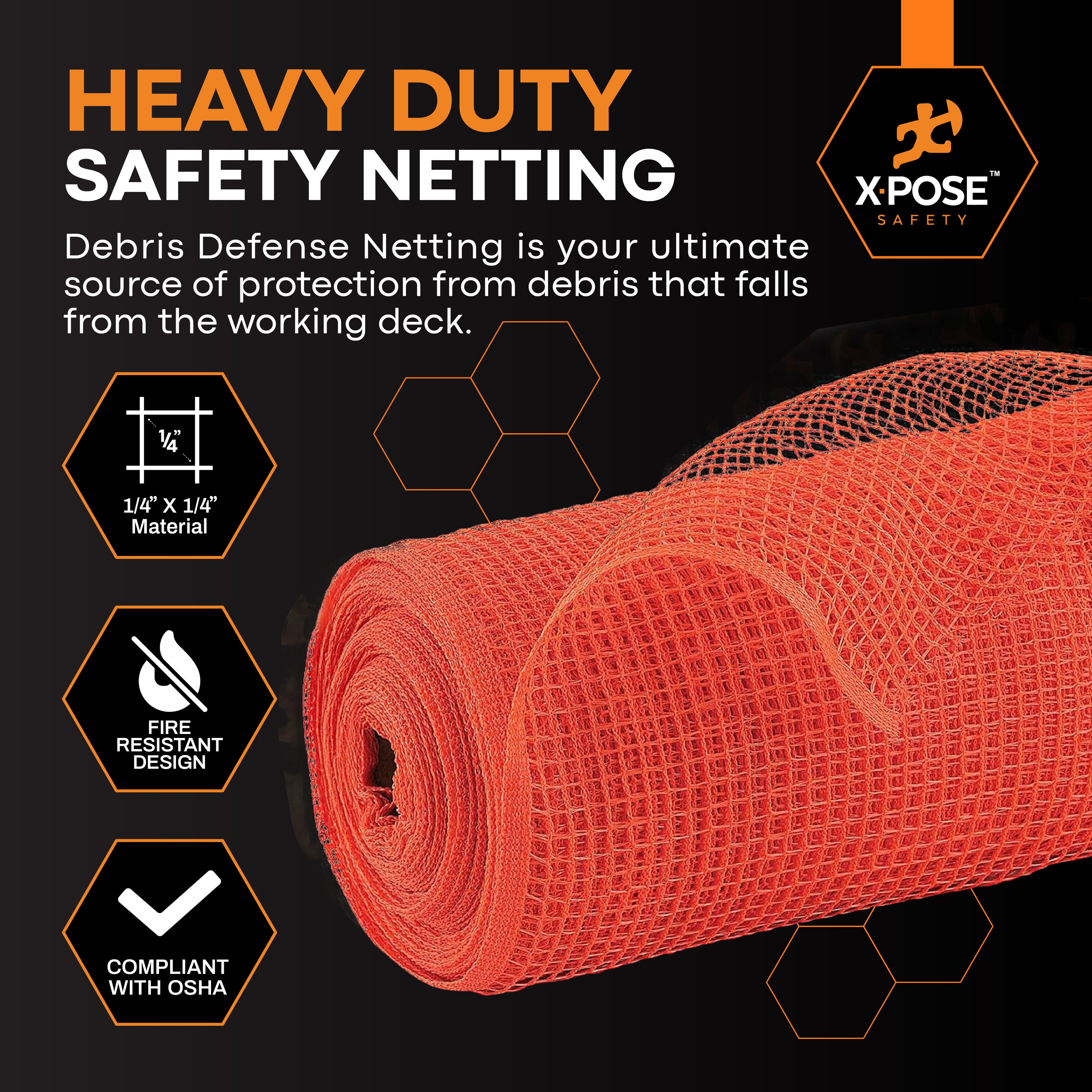 Heavy Duty Debris Safety Netting Fire Retardant Orange 1/4"