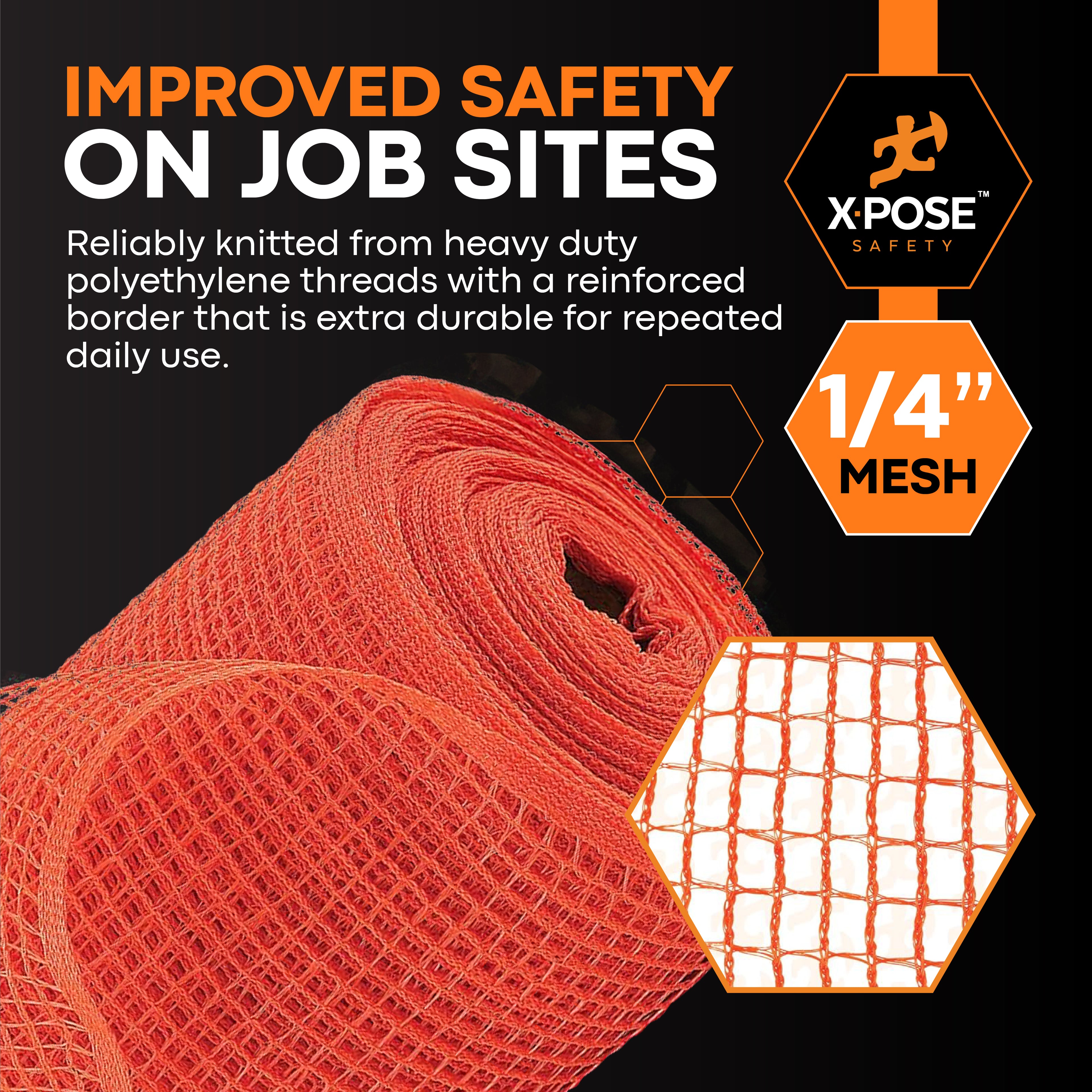 Heavy Duty Debris Safety Netting Fire Retardant Orange 1/4"