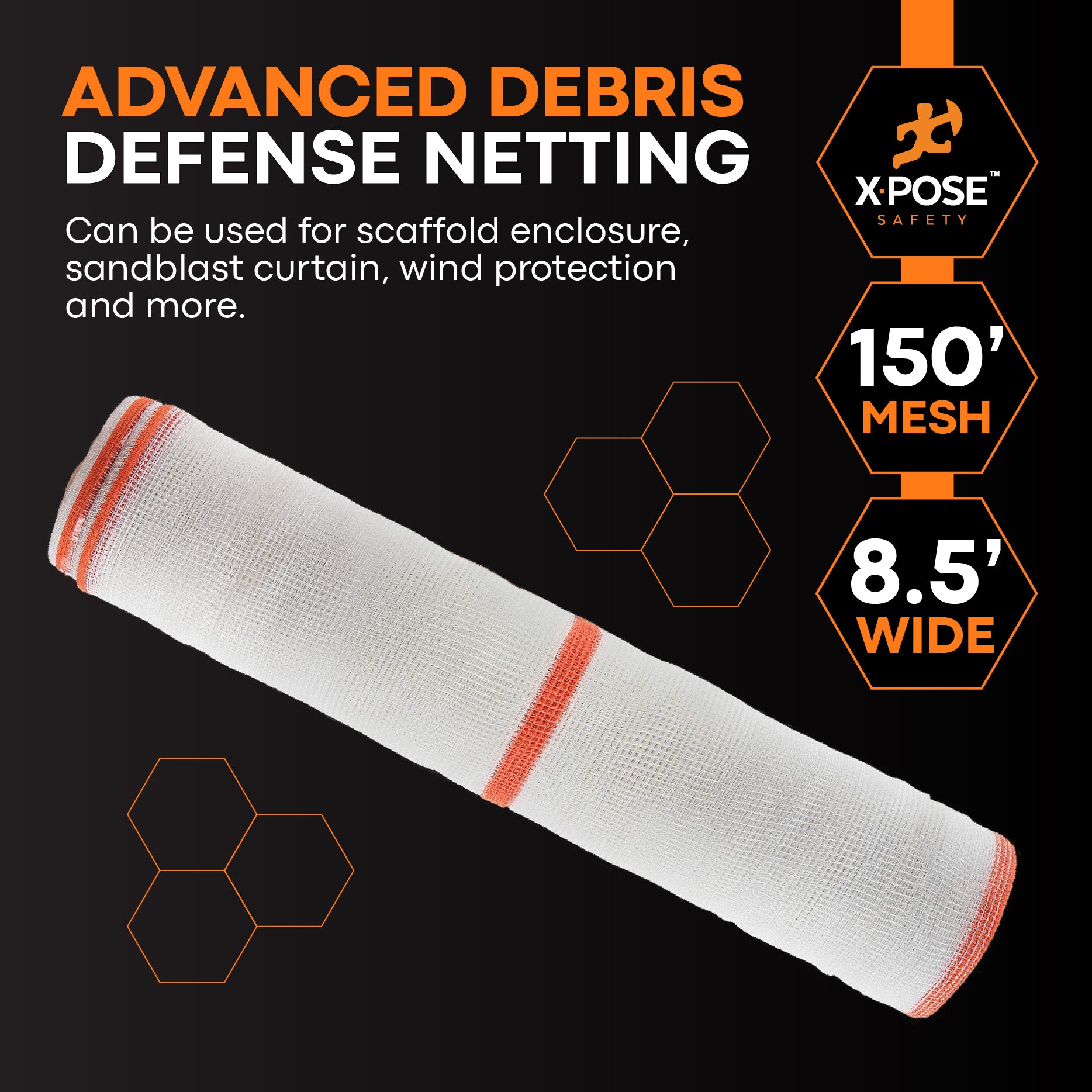 Heavy Duty Debris Safety Netting Fire Retardant White 1/4"