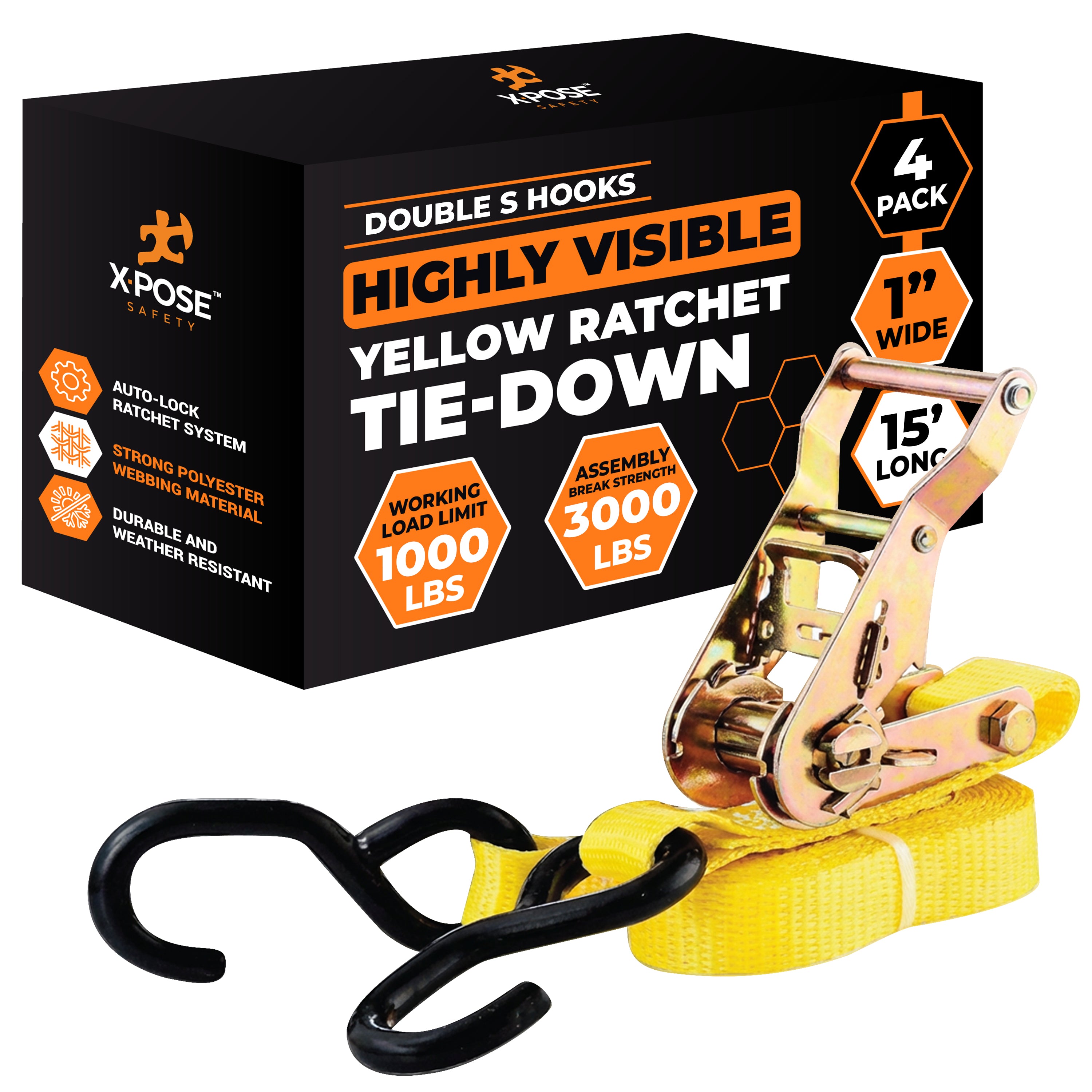 Tie Down Ratchet Straps - Double S Hooks