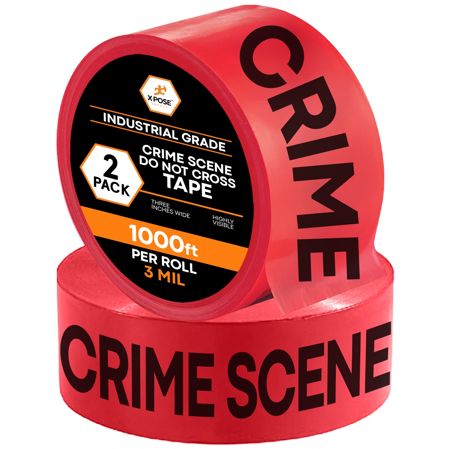 2Pk Red Crime Scene Barricade Tape Roll Of 1000' - 3 Mil