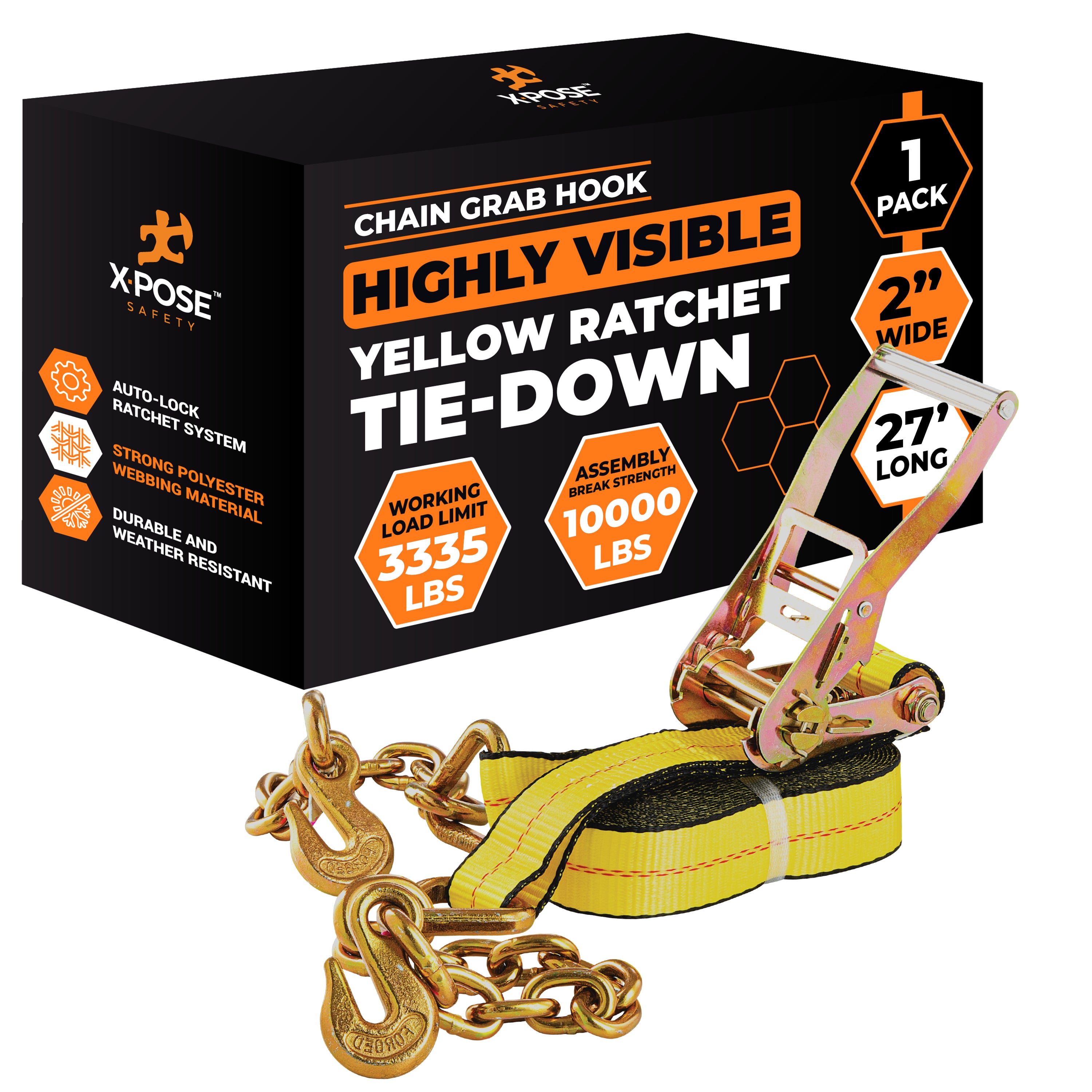 Heavy Duty Tie Down Ratchet Straps With Chain Grabs
