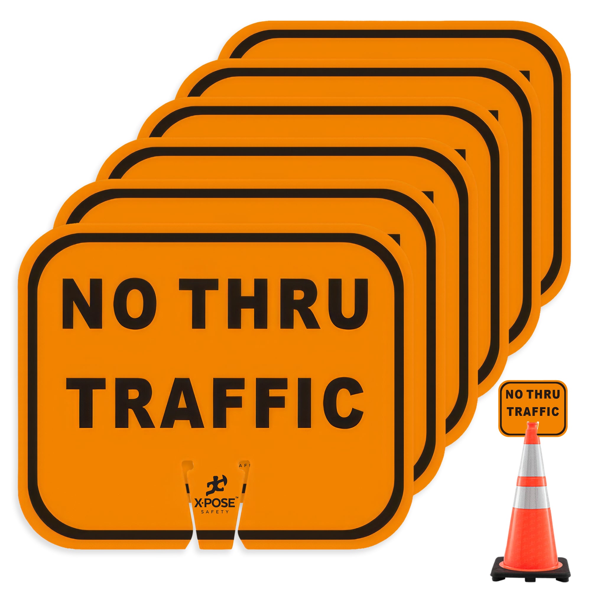 No Thru Traffic Clip-On Sign For Traffic Cone 12" x 10"